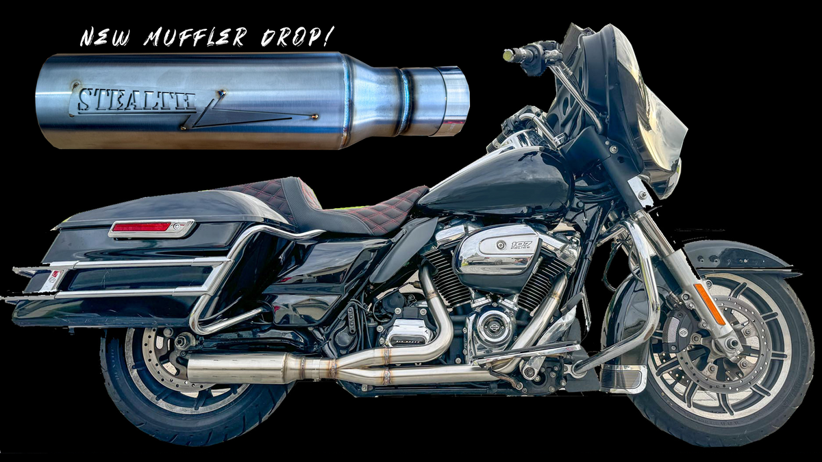 Harley motorcycle with Stealth Pipes Breacher muffler installed – American-made modular exhaust system, photo 6 of 7