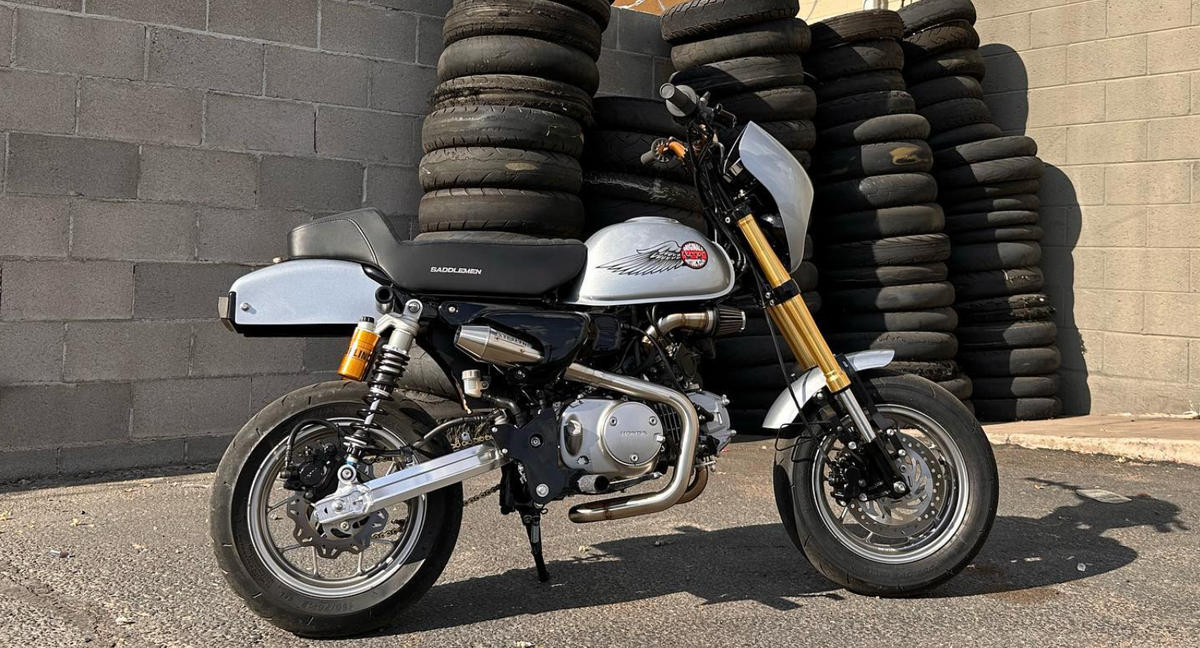 Honda Monkey with Stealth x Kruesi Originals exhaust system – rear angle showing stainless muffler, photo 11 of 12
