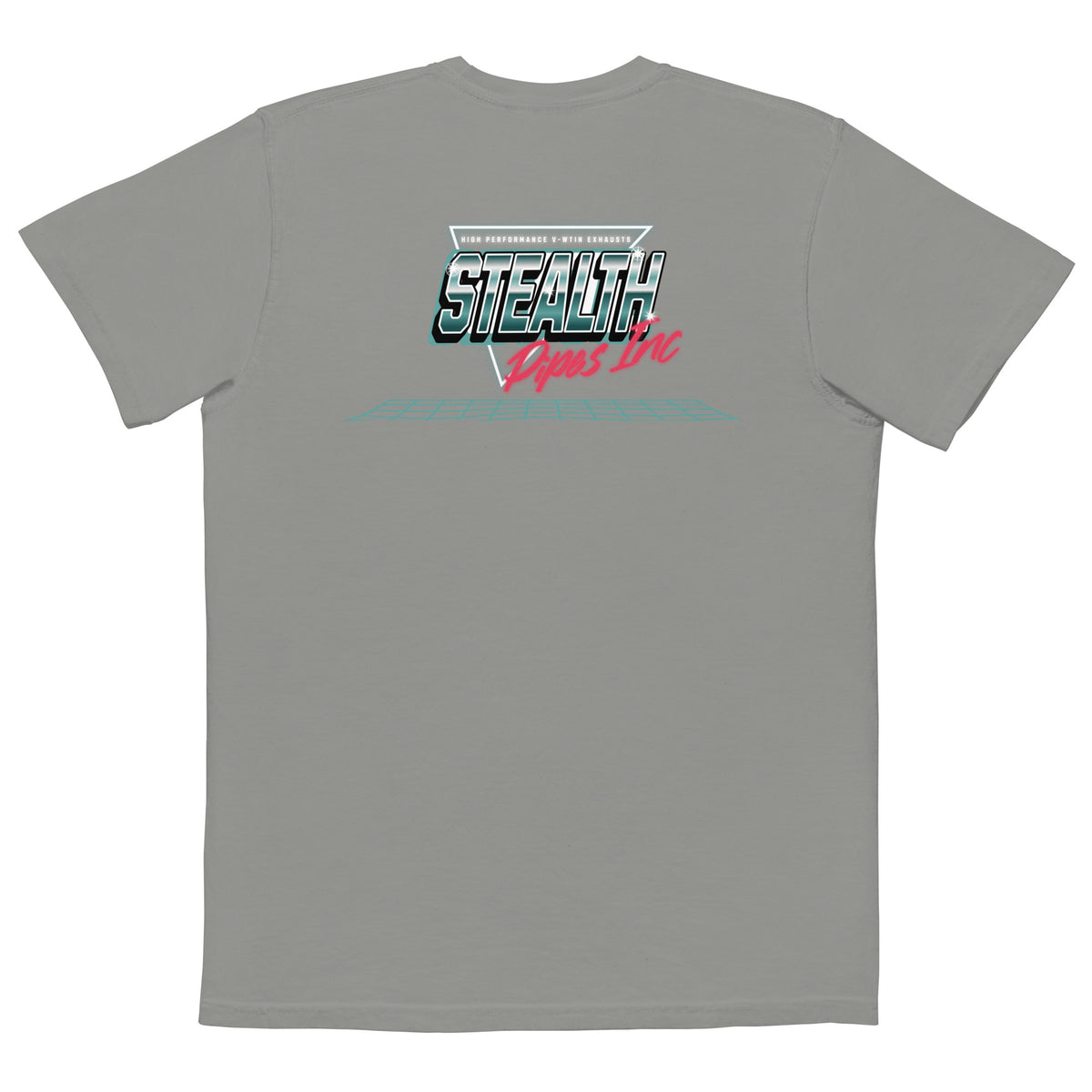Stealth Pipes Tha Grid T-shirt in grey – close-up of retro FXR grid logo, photo 4 of 6