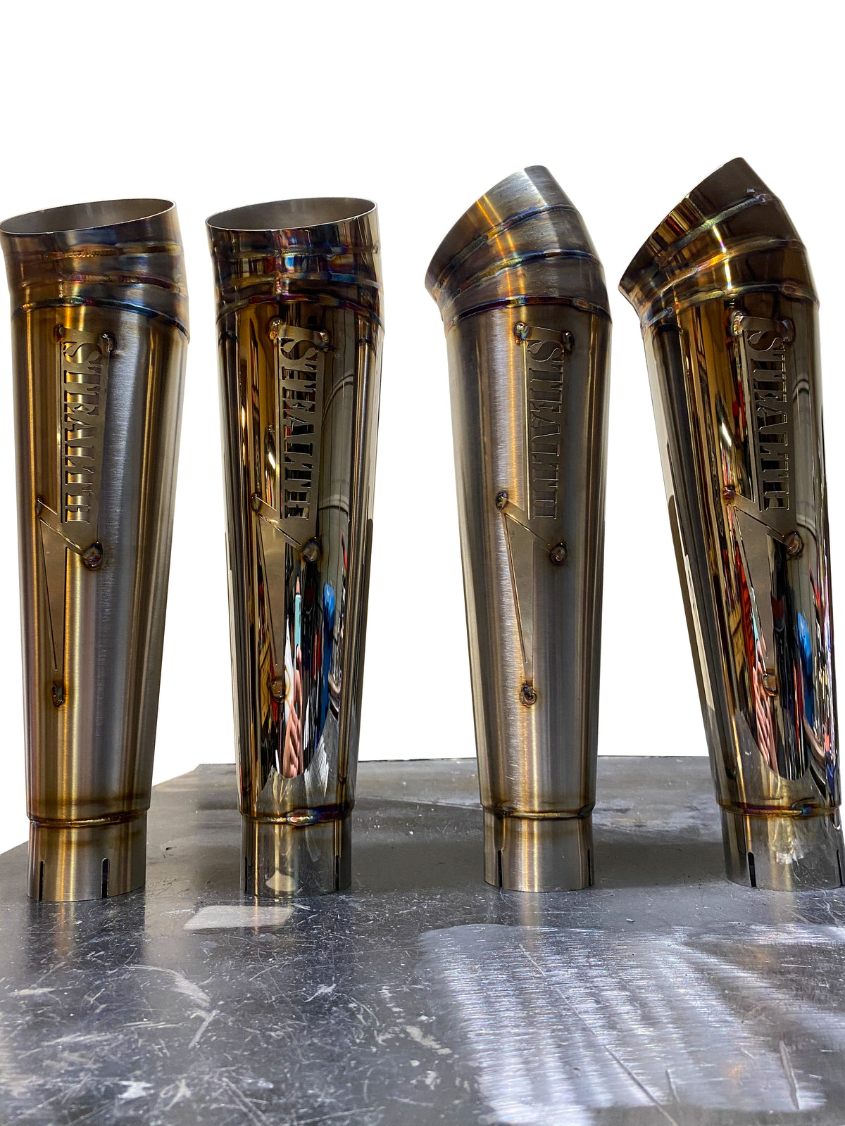 Stealth Pipes turnout mufflers with engraved logo – polished stainless cone-style exhaust upgrade, photo 8 of 8